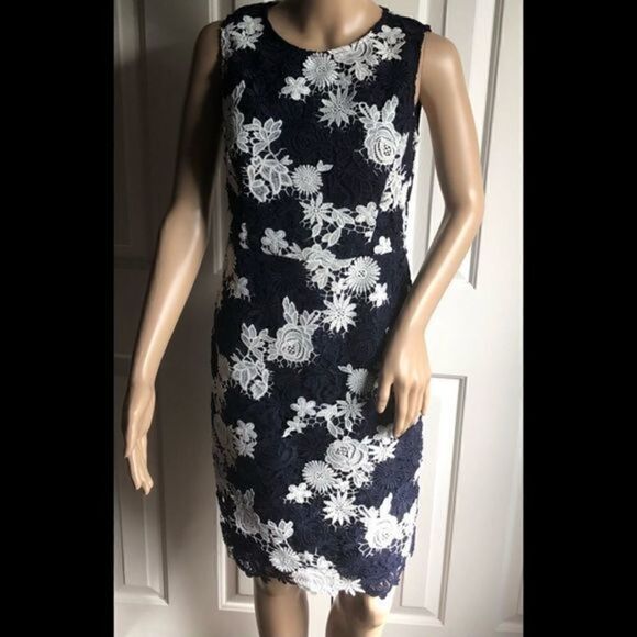Banana Republic Crochet Navy Blue & White Dress - Picture 1 of 8